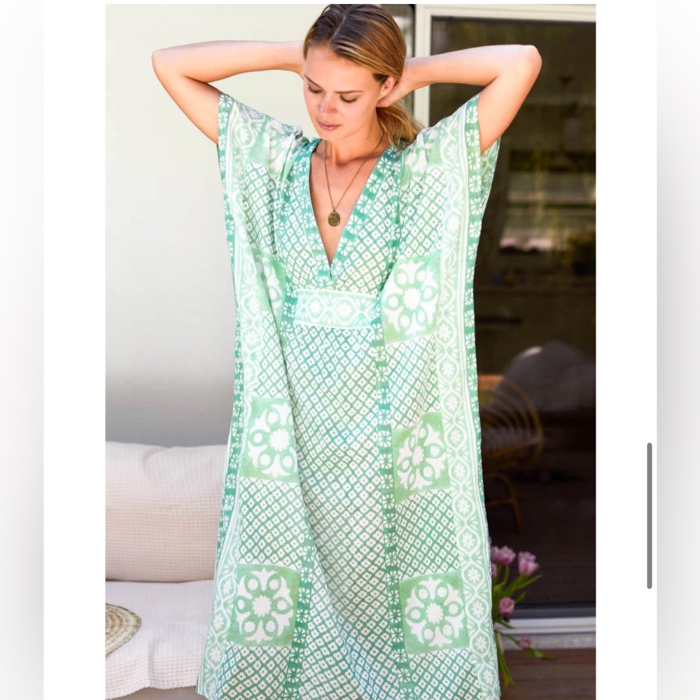 Emerson Fry India Collection DAUGHTERS CAFTAN - DARK GREEN ORGANIC One Size - Picture 8 of 16